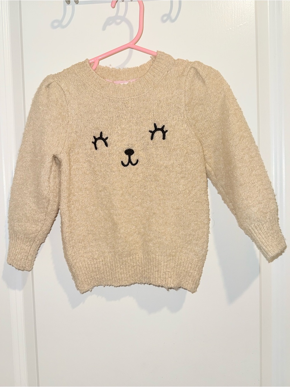 Kids Cozy Cream Knit Sweater with Cute Face Detail